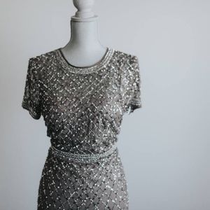NWT Adrianna Papell Silver Gray Sequin Dress Prom